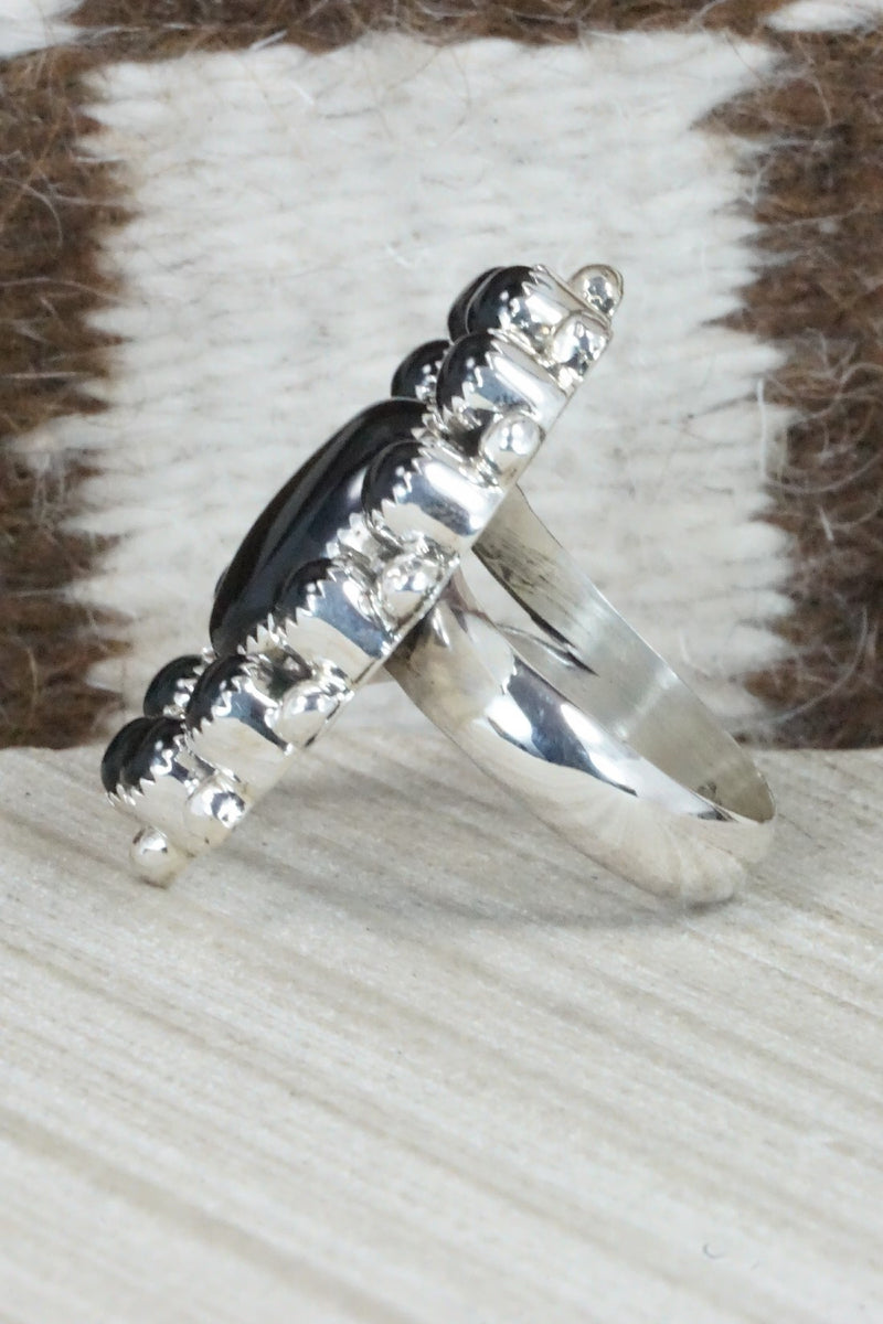 Onyx & Sterling Silver Ring - Sandra Parkett - Size 8 (Adj.)