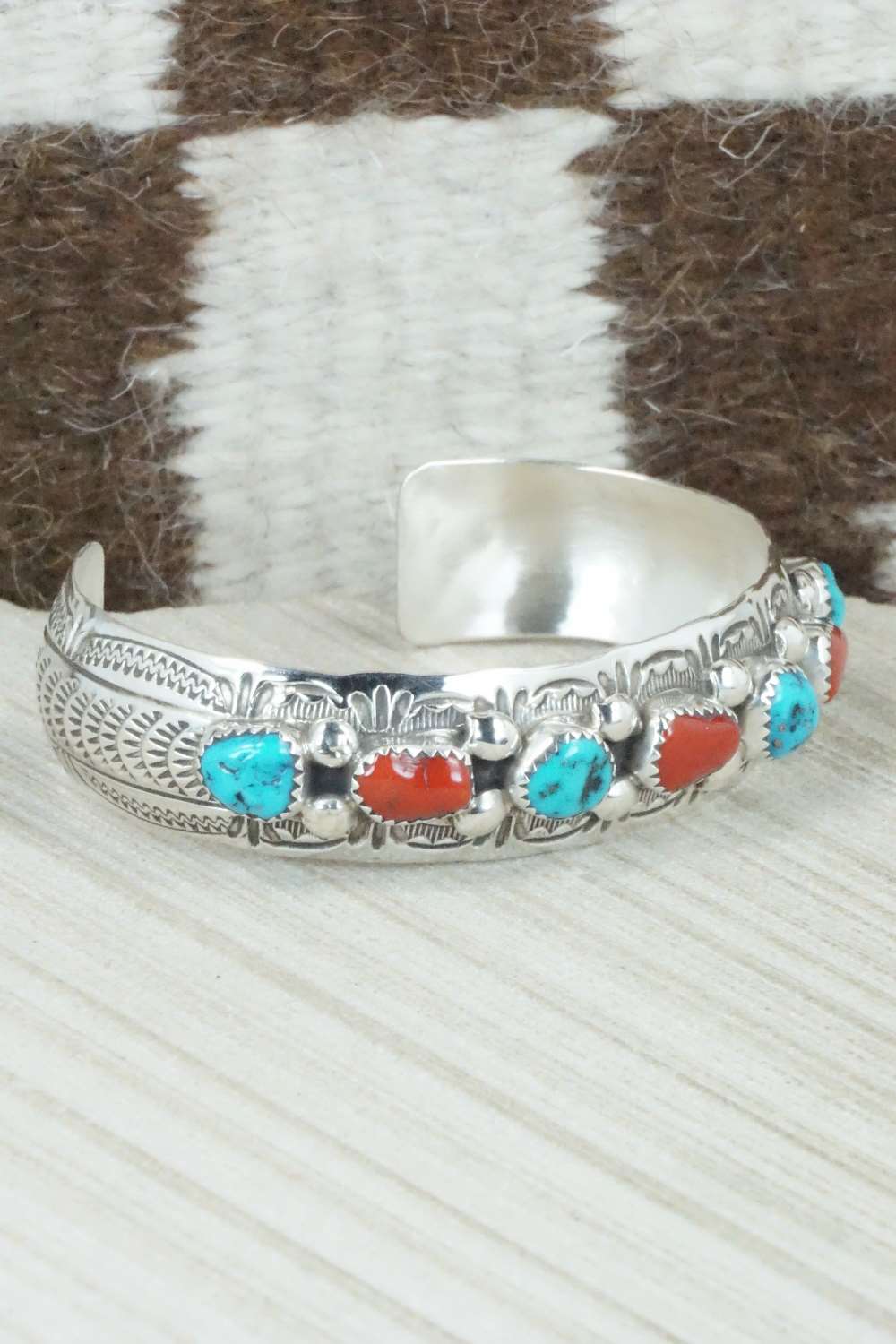 Turquoise, Coral & Sterling Silver Bracelet - Grace Silver