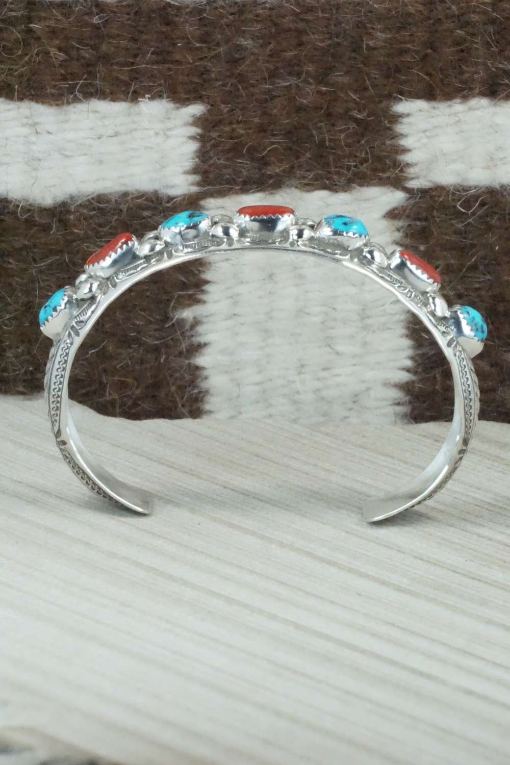 Turquoise, Coral & Sterling Silver Bracelet - Grace Silver
