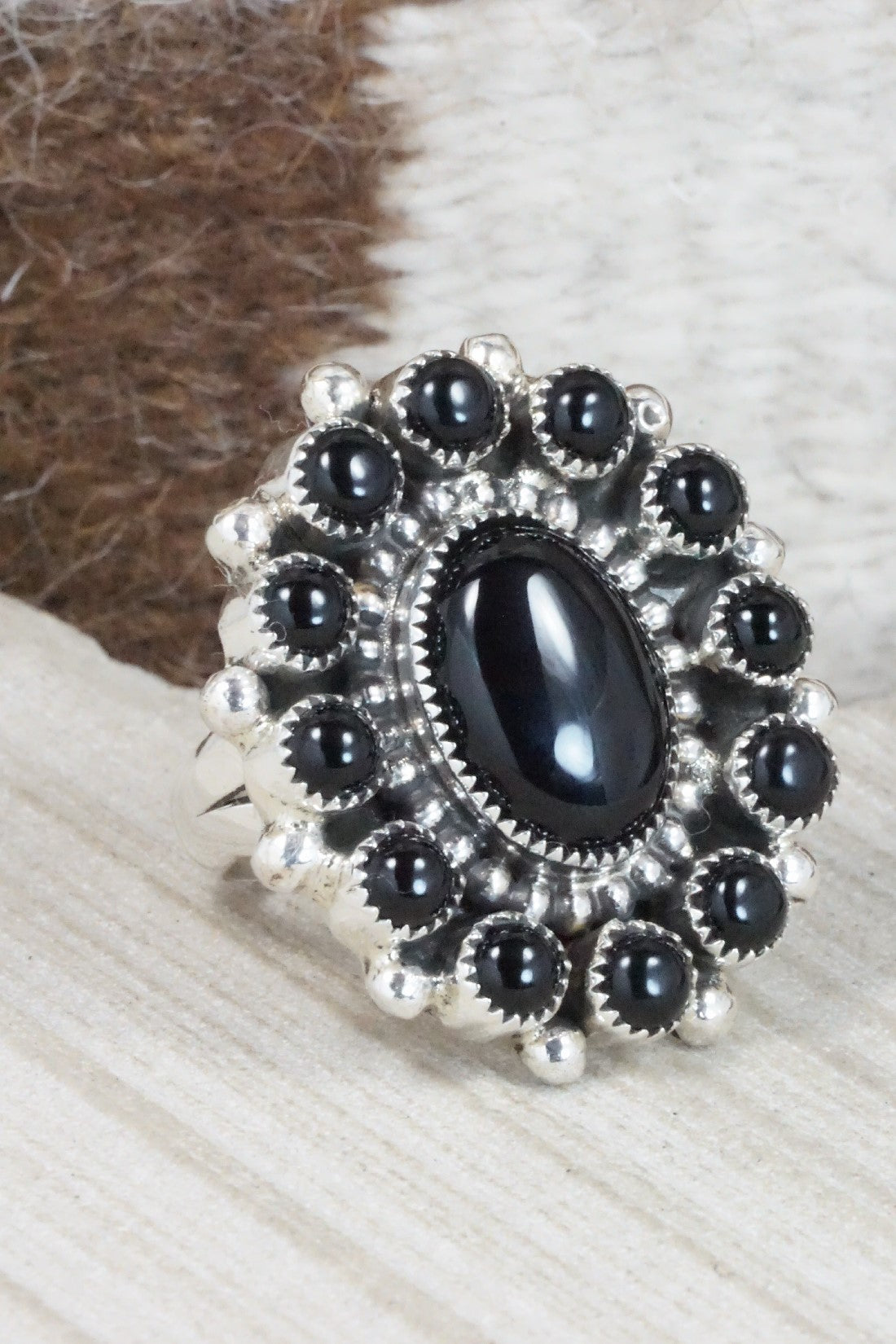 Onyx & Sterling Silver Ring - Sandra Parkett - Size 8 (Adj.)