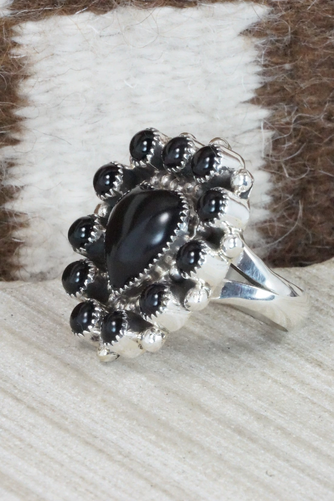 Onyx & Sterling Silver Ring - Sandra Parkett - Size 8.5 (Adj.)