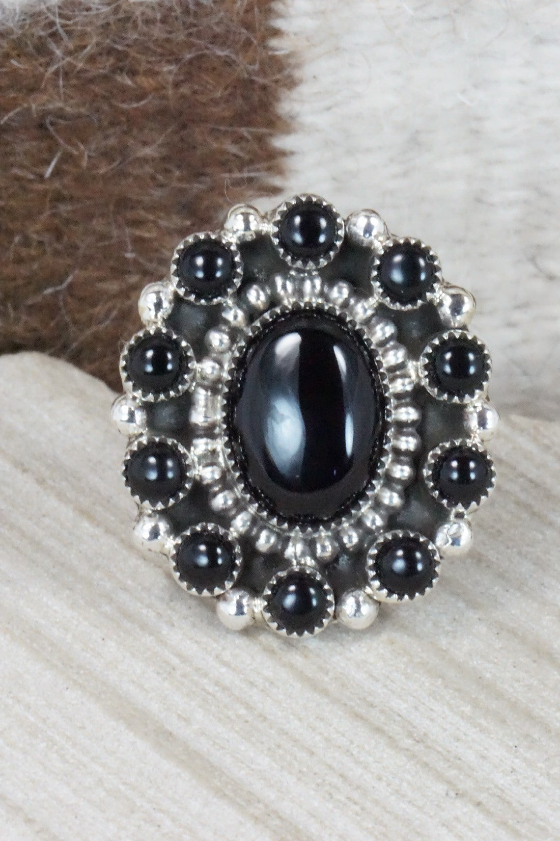 Onyx & Sterling Silver Ring - Sandra Parkett - Size 8.5 (Adj.)