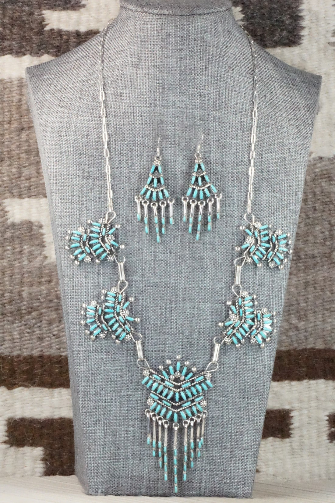 Turquoise & Sterling Silver Necklace and Earrings Set - Keith Leekity