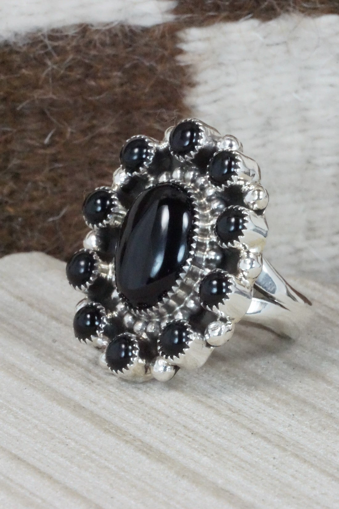 Onyx & Sterling Silver Ring - Sandra Parkett - Size 8.5 (Adj.)
