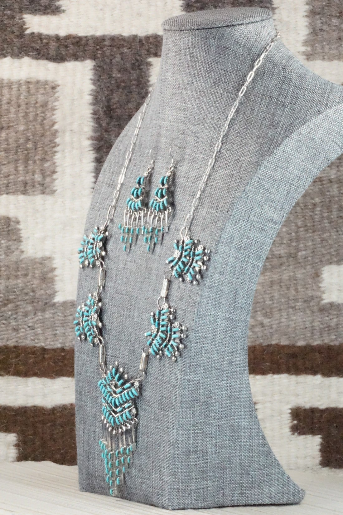Turquoise & Sterling Silver Necklace and Earrings Set - Keith Leekity
