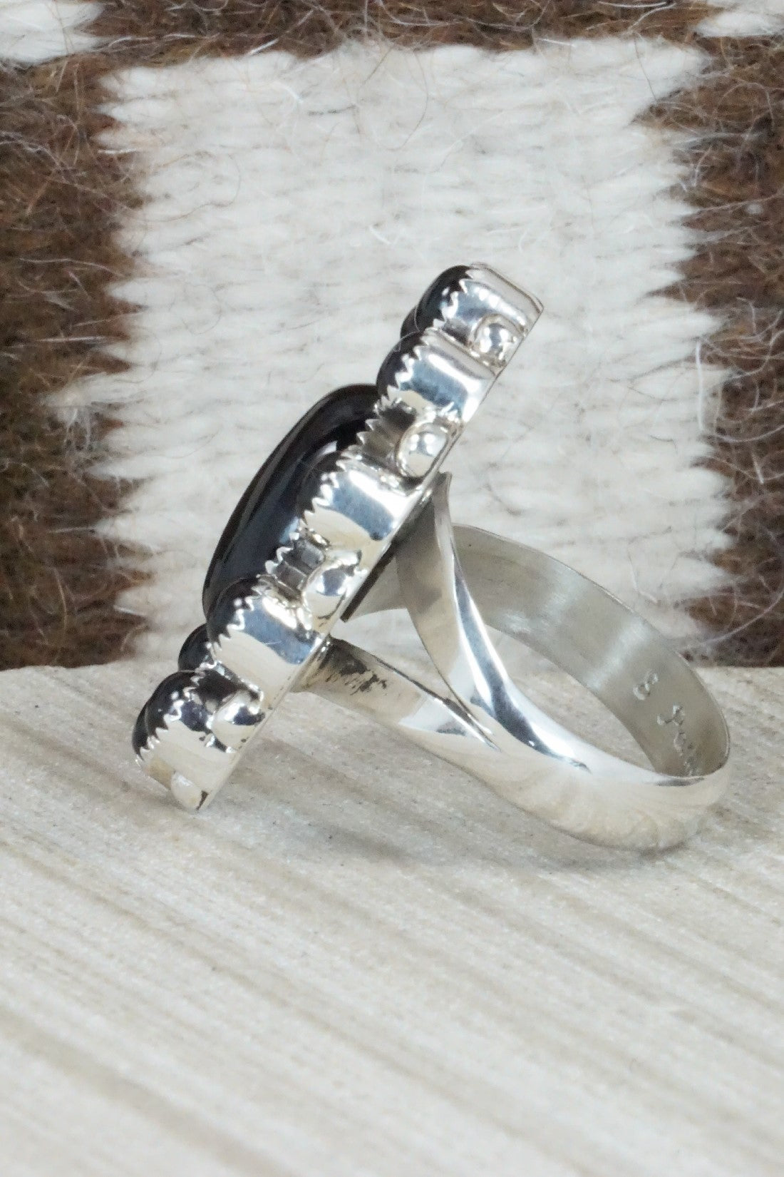 Onyx & Sterling Silver Ring - Sandra Parkett - Size 8.5 (Adj.)