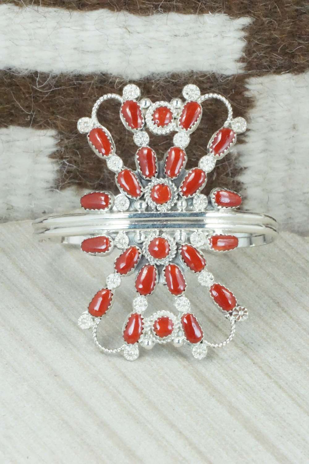 Coral & Sterling Silver Bracelet - Claudine Penketewa