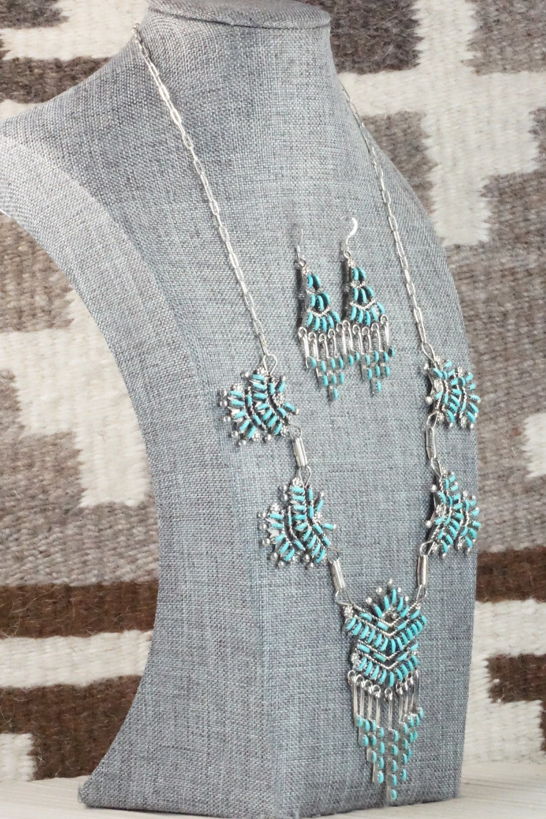 Turquoise & Sterling Silver Necklace and Earrings Set - Keith Leekity
