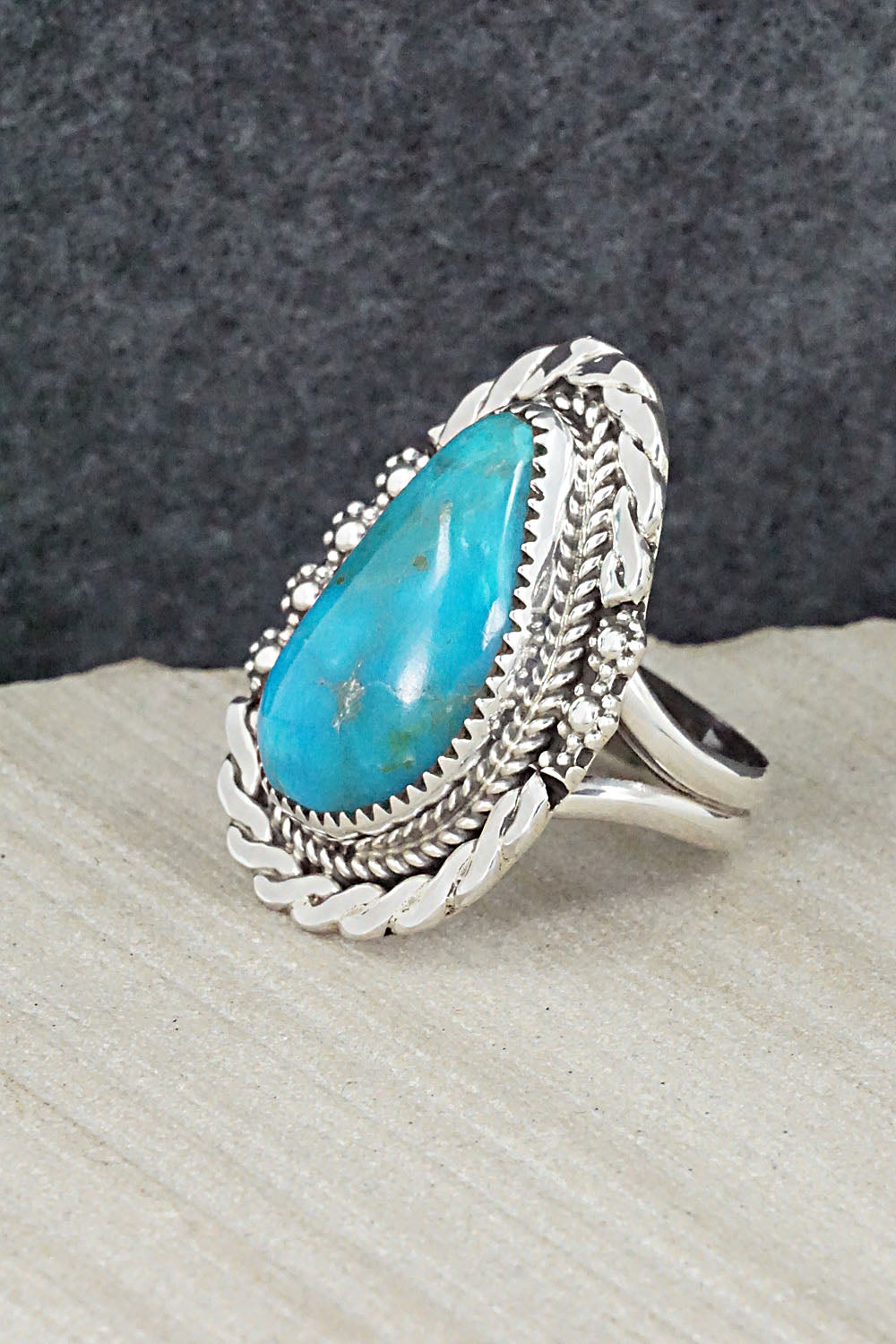 Turquoise & Sterling Silver Ring - Leslie Nez - Size 8.5