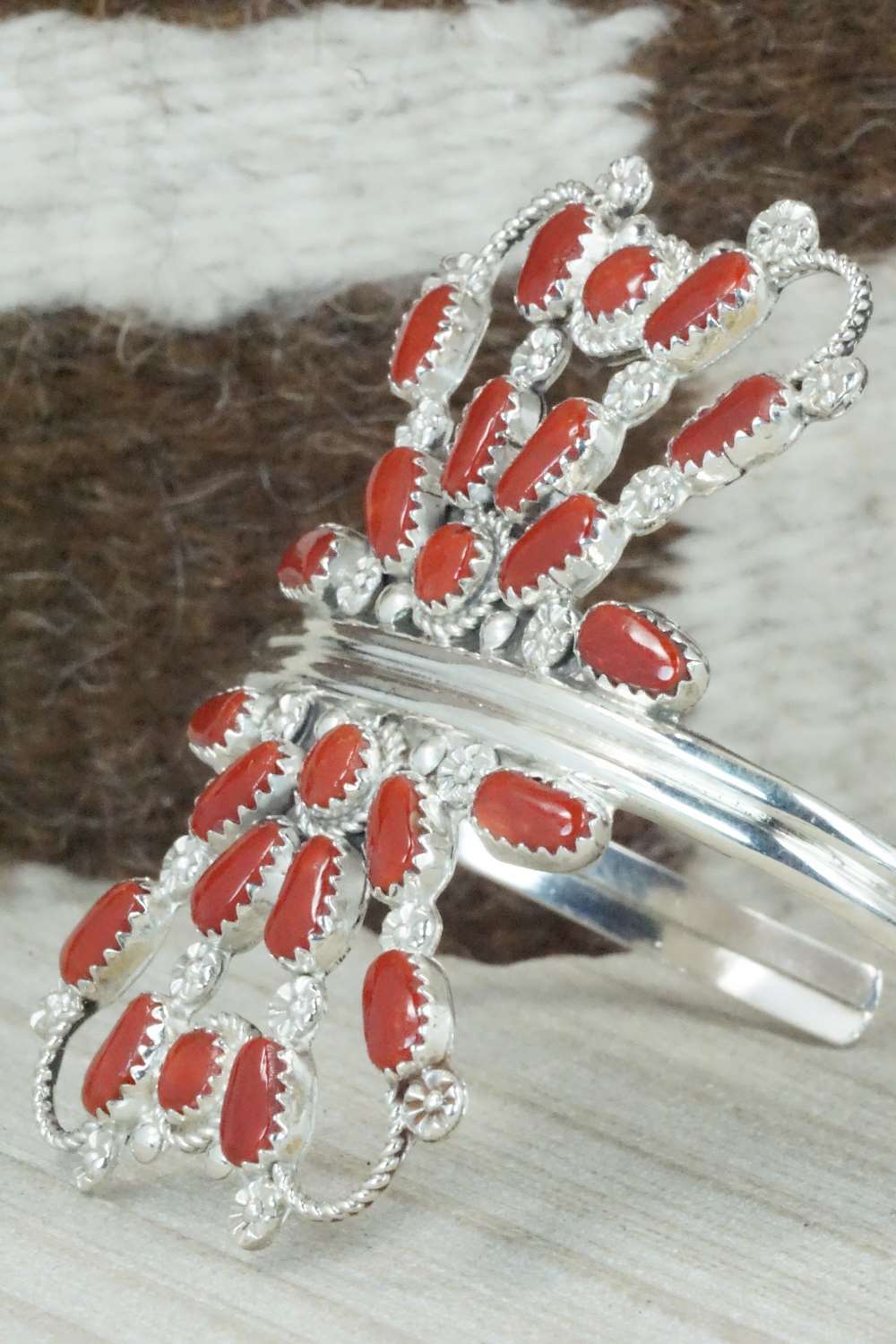 Coral & Sterling Silver Bracelet - Claudine Penketewa