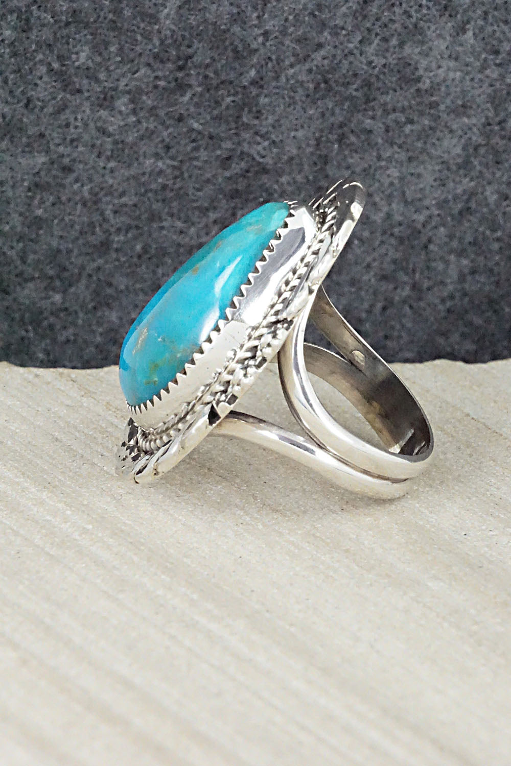 Turquoise & Sterling Silver Ring - Leslie Nez - Size 8.5