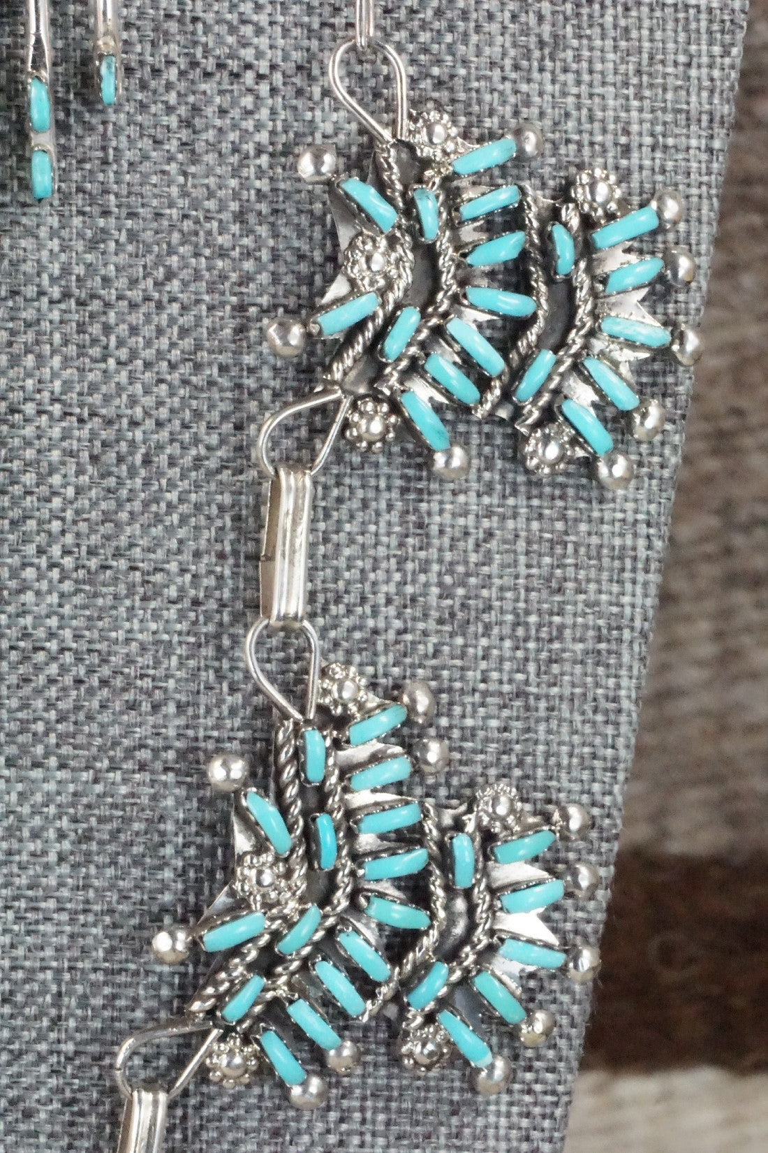 Turquoise & Sterling Silver Necklace and Earrings Set - Keith Leekity