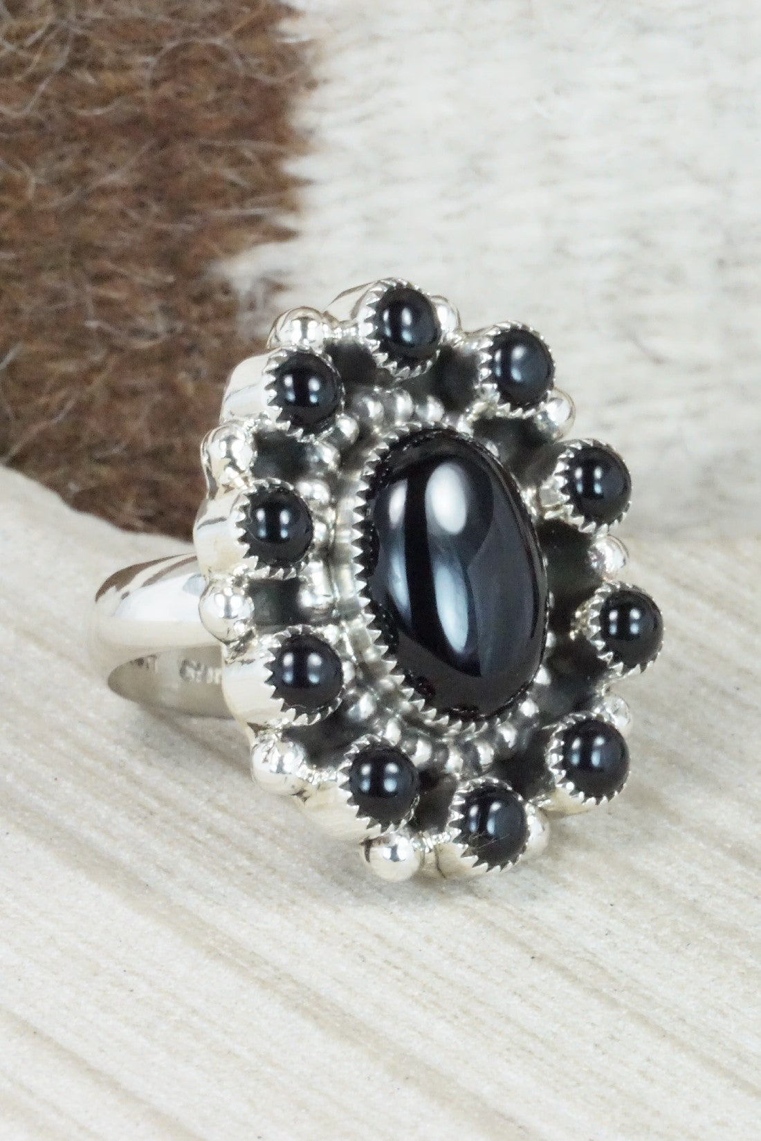 Onyx & Sterling Silver Ring - Sandra Parkett - Size 8.5 (Adj.)