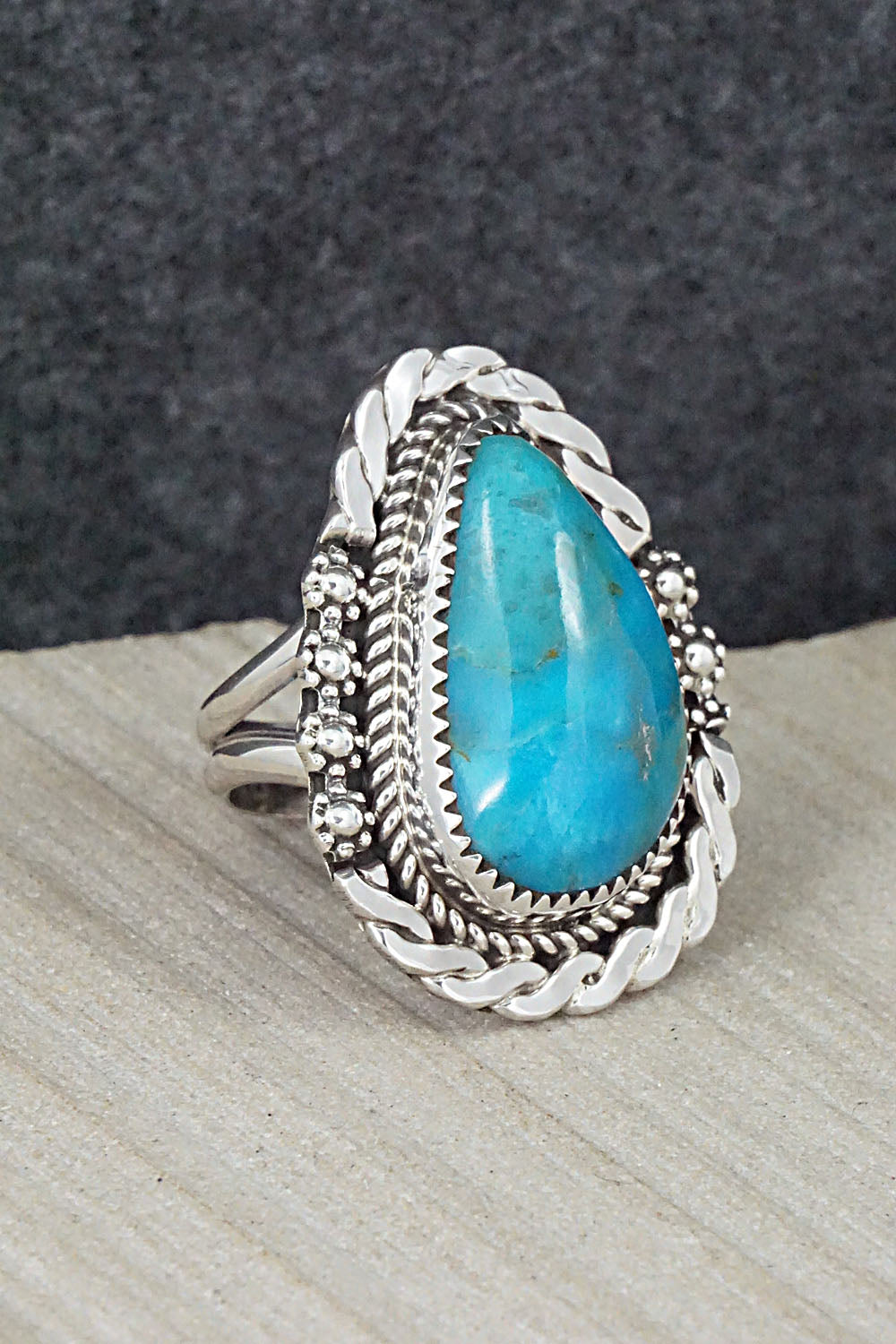 Turquoise & Sterling Silver Ring - Leslie Nez - Size 8.5