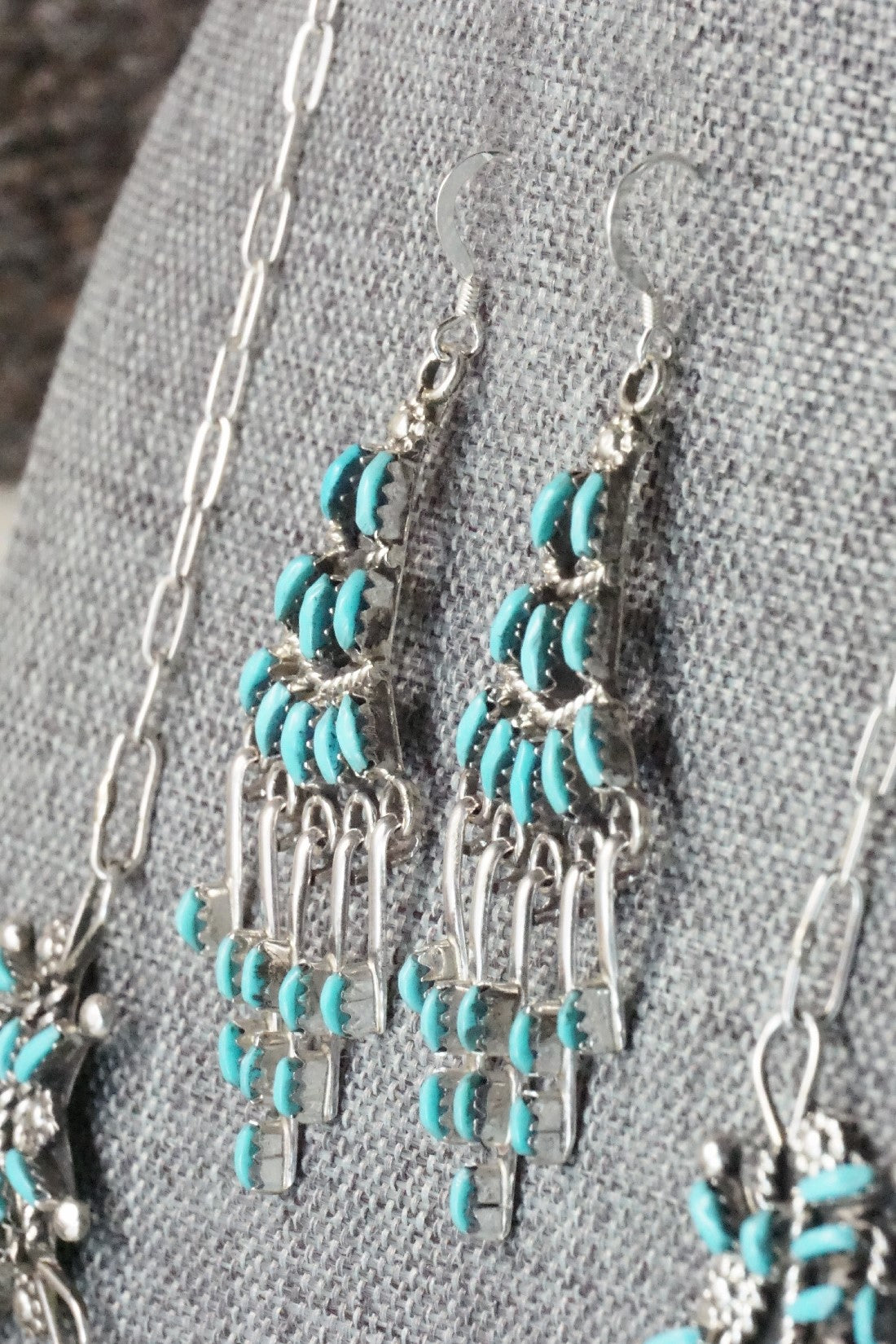 Turquoise & Sterling Silver Necklace and Earrings Set - Keith Leekity