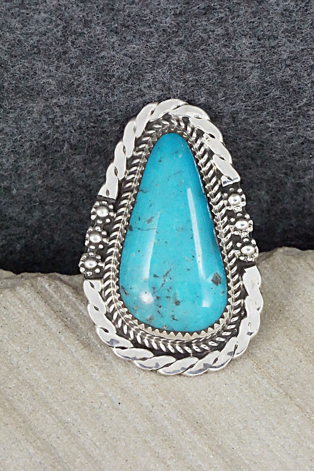 Turquoise & Sterling Silver Ring - Leslie Nez - Size 8