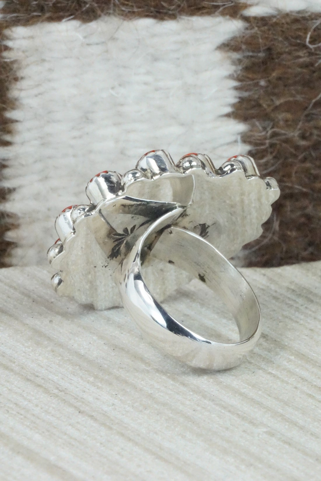 Onyx, Spiny Oyster & Sterling Silver Ring - Sandra Parkett - Size 8 (Adj.)