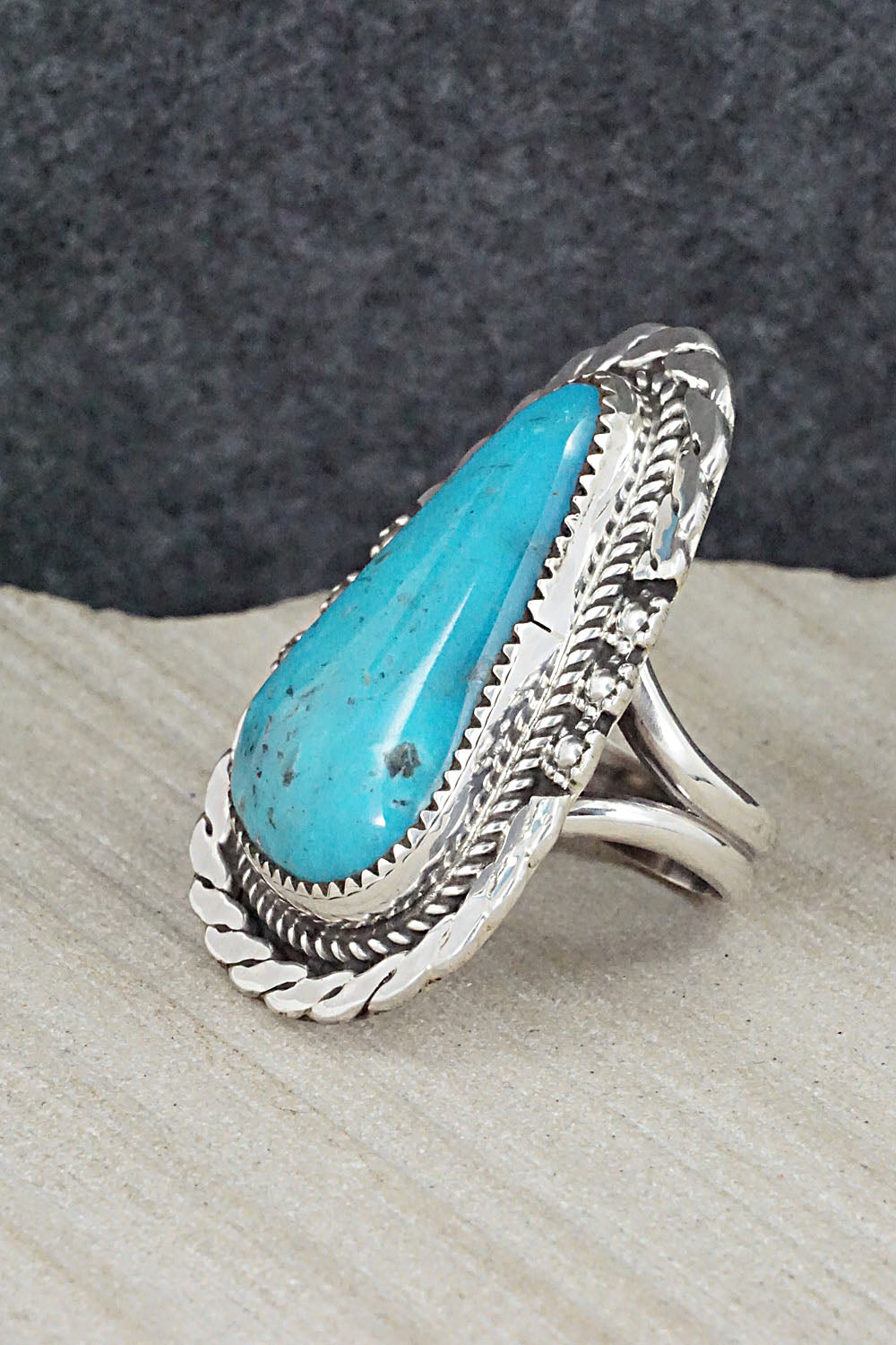 Turquoise & Sterling Silver Ring - Leslie Nez - Size 8