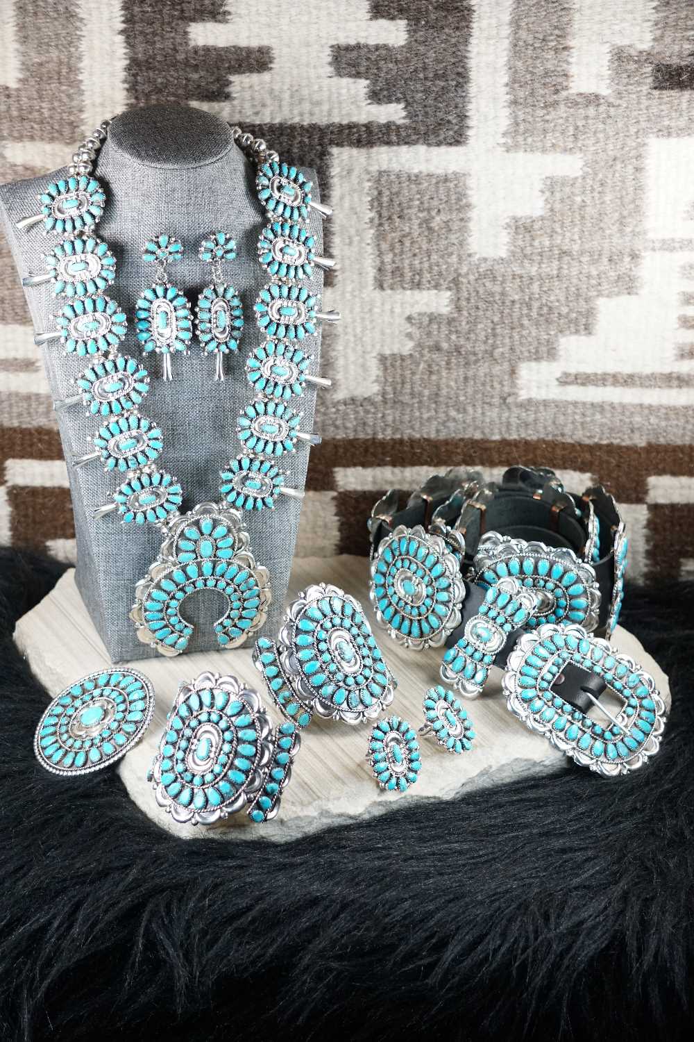 Turquoise & Sterling Silver Squash Blossom Set - Victor Begay