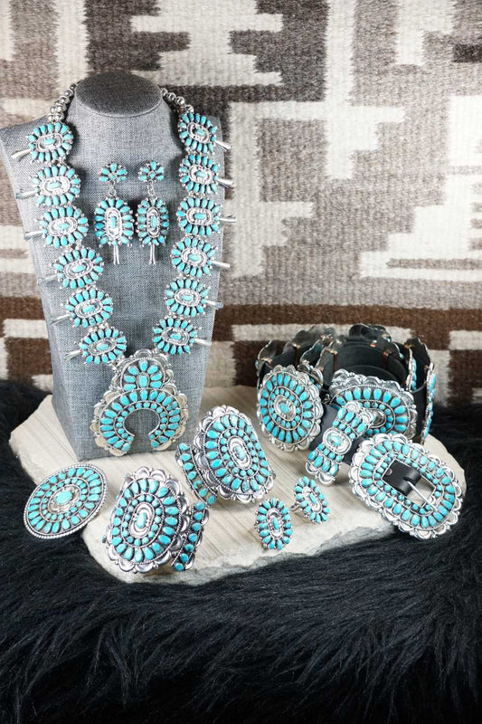 Turquoise & Sterling Silver Squash Blossom Set - Victor Begay