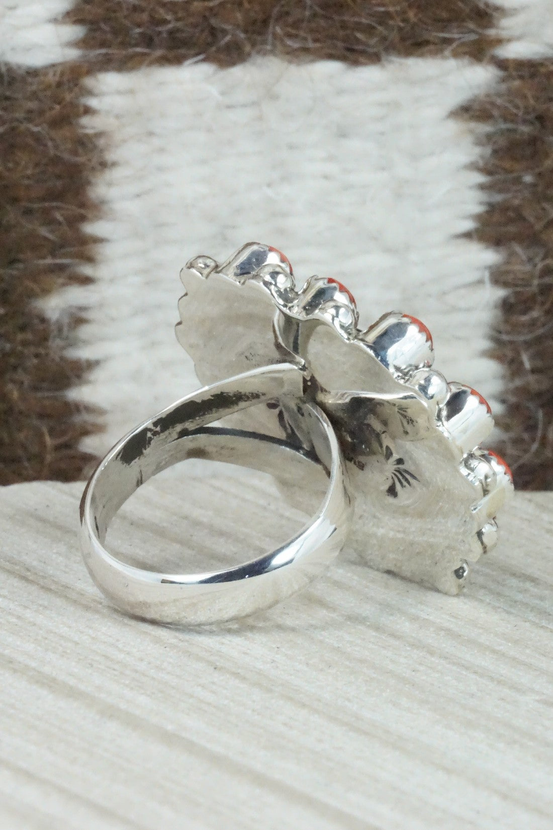 Onyx, Spiny Oyster & Sterling Silver Ring - Sandra Parkett - Size 8 (Adj.)