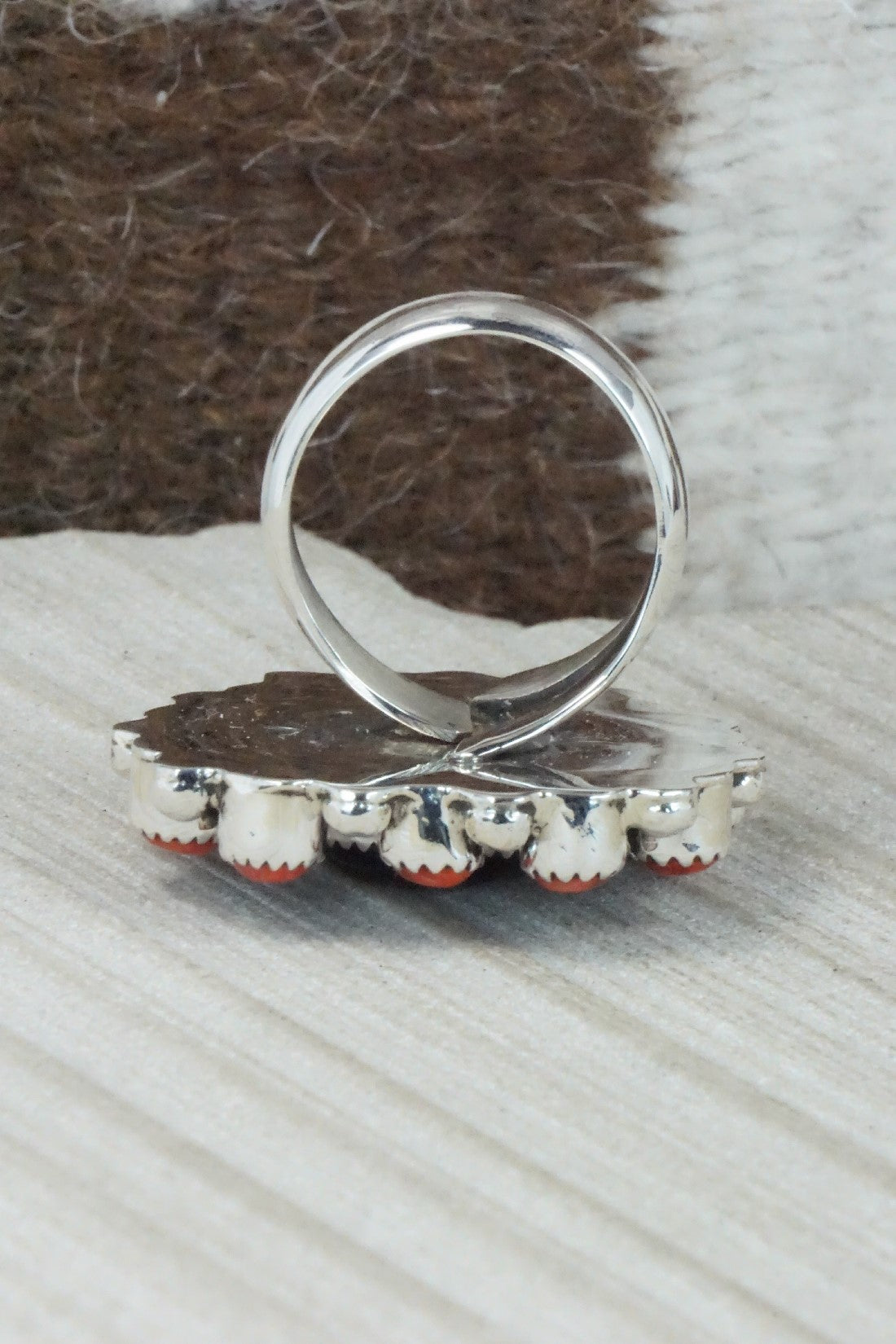 Onyx, Spiny Oyster & Sterling Silver Ring - Sandra Parkett - Size 8 (Adj.)