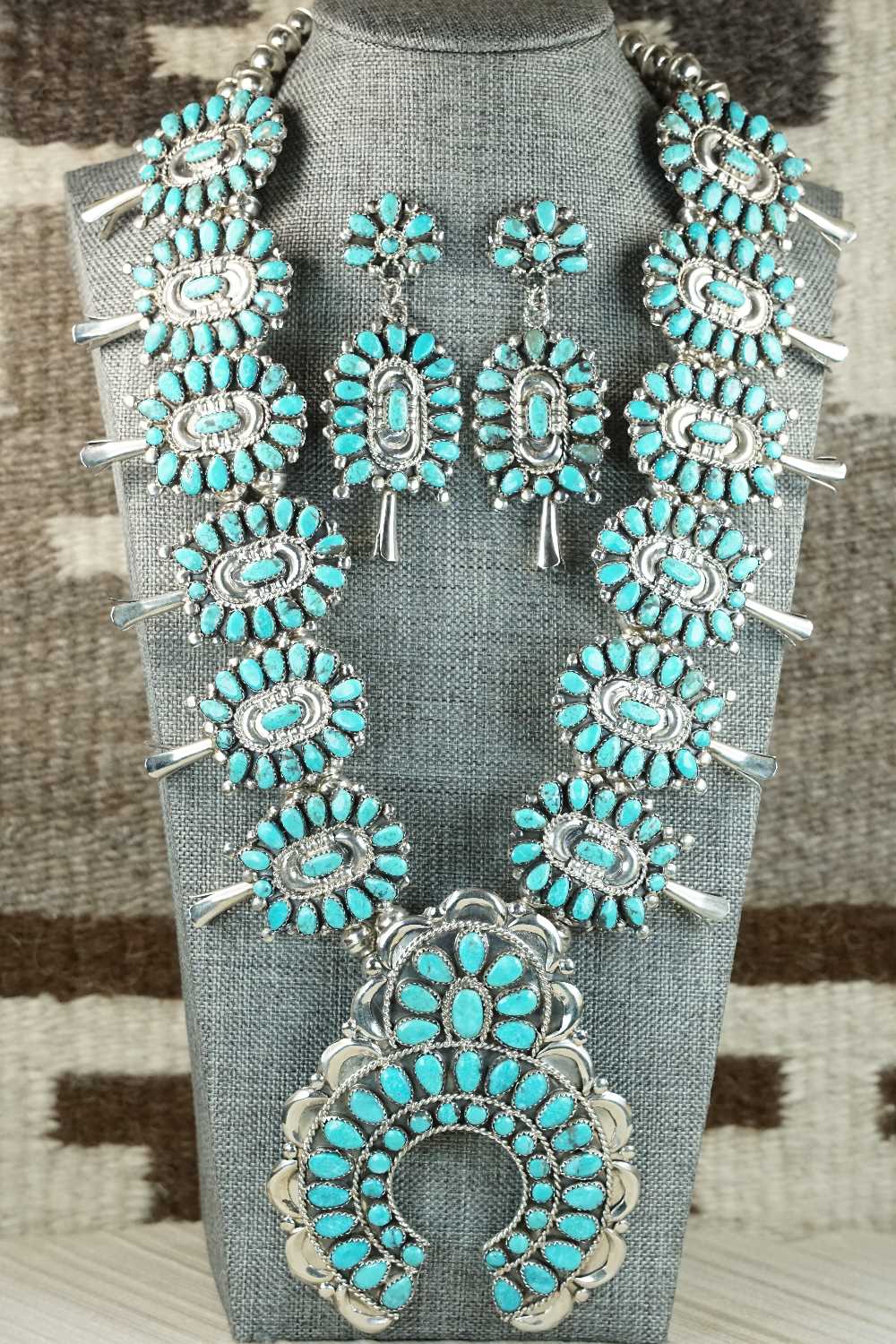 Turquoise & Sterling Silver Squash Blossom Set - Victor Begay