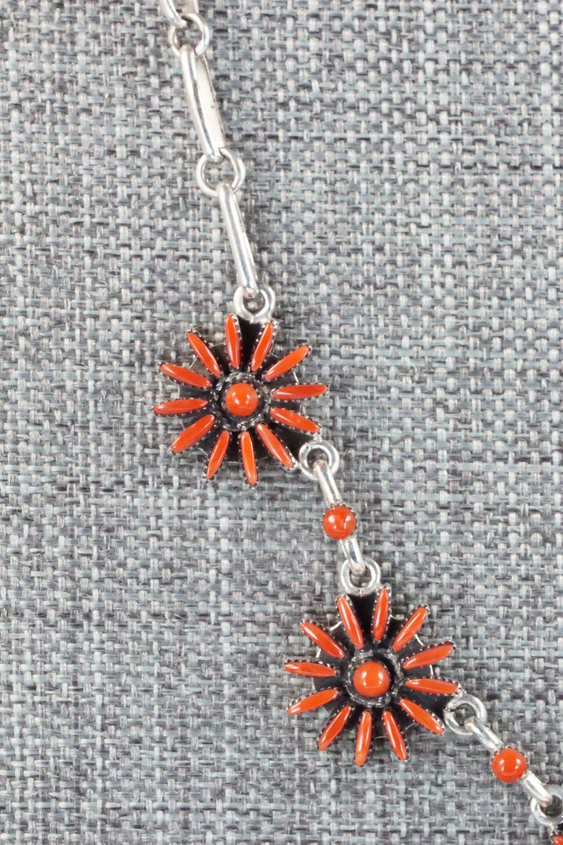 Coral & Sterling Silver Necklace and Earrings Set - Mildred Ukestine
