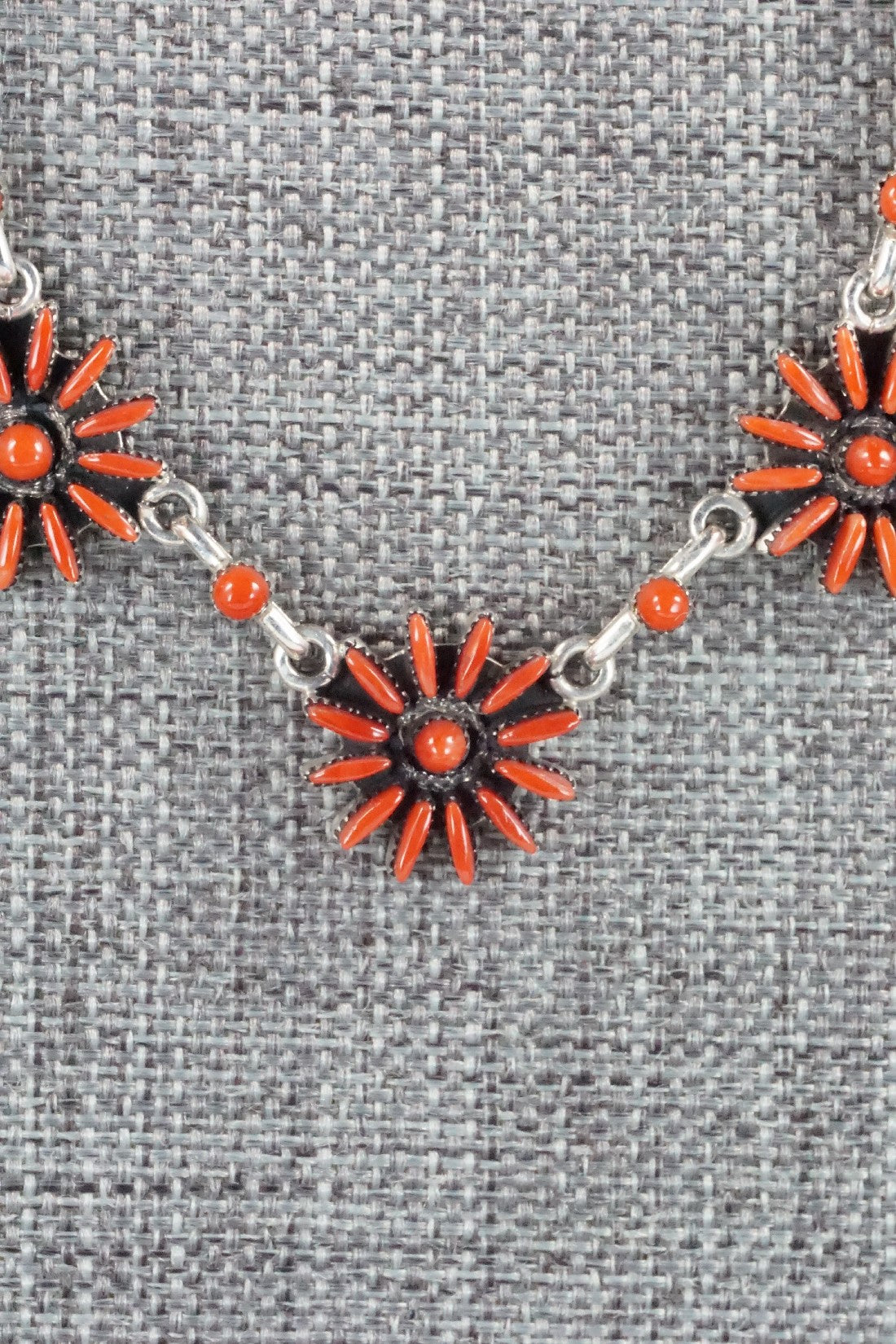 Coral & Sterling Silver Necklace and Earrings Set - Mildred Ukestine