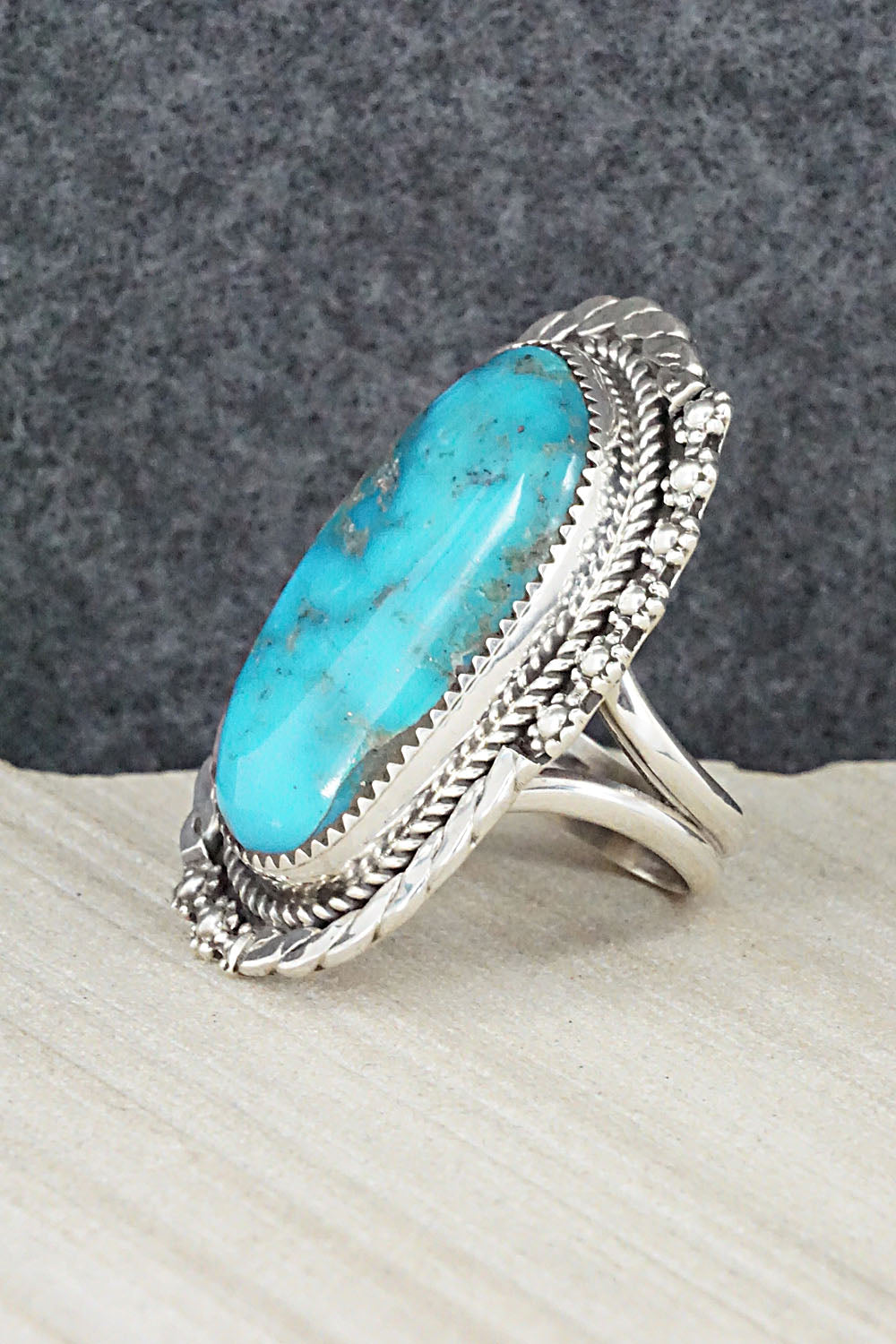 Turquoise & Sterling Silver Ring - Leslie Nez - Size 9.75