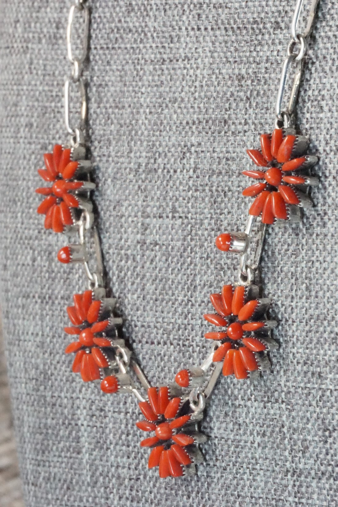 Coral & Sterling Silver Necklace and Earrings Set - Mildred Ukestine