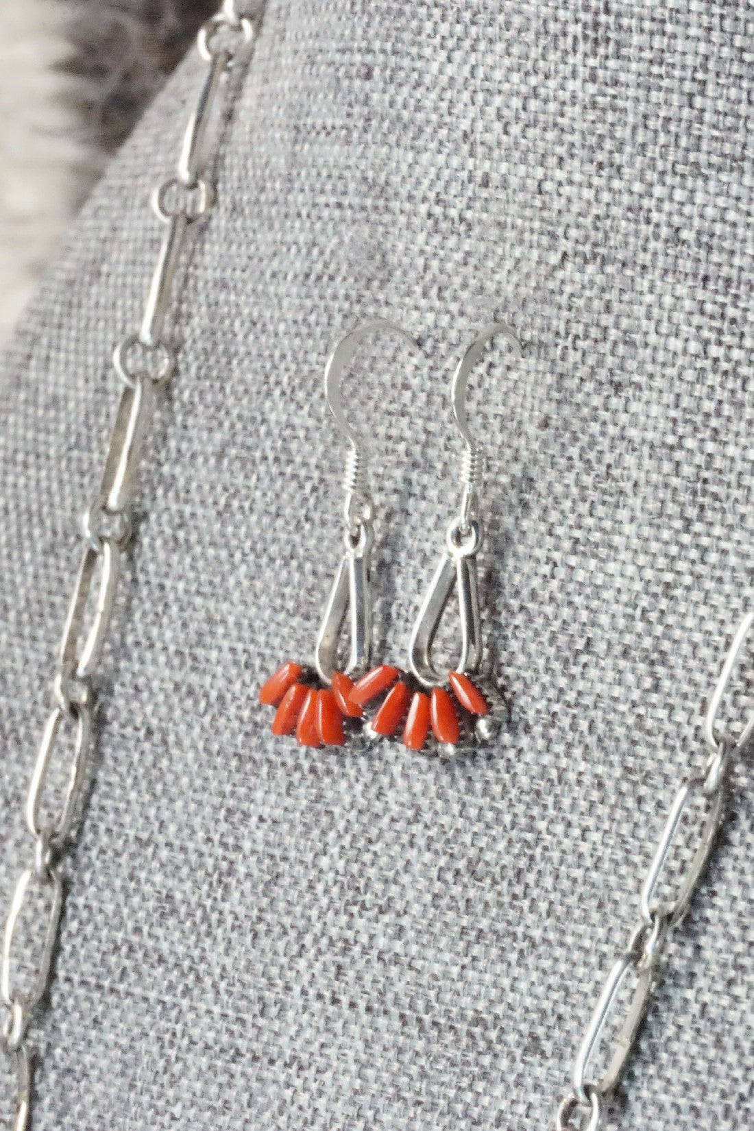 Coral & Sterling Silver Necklace and Earrings Set - Mildred Ukestine