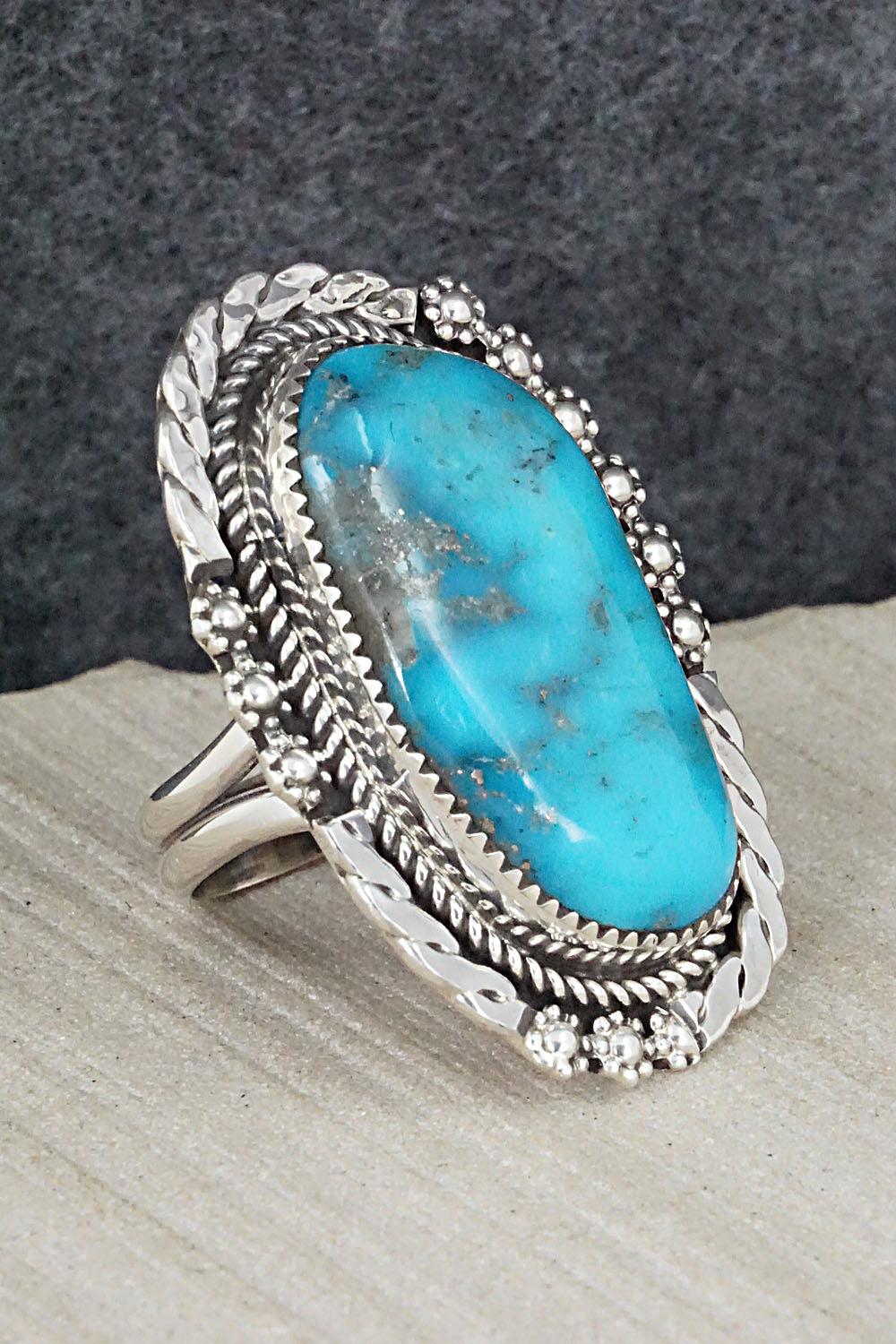 Turquoise & Sterling Silver Ring - Leslie Nez - Size 9.75