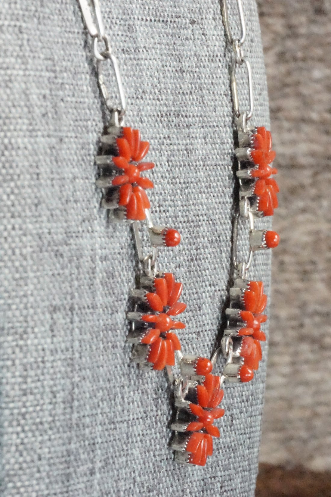 Coral & Sterling Silver Necklace and Earrings Set - Mildred Ukestine
