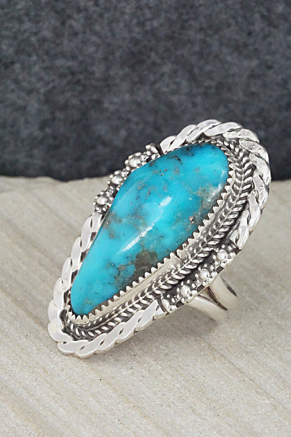 Turquoise & Sterling Silver Ring - Leslie Nez - Size 8.5