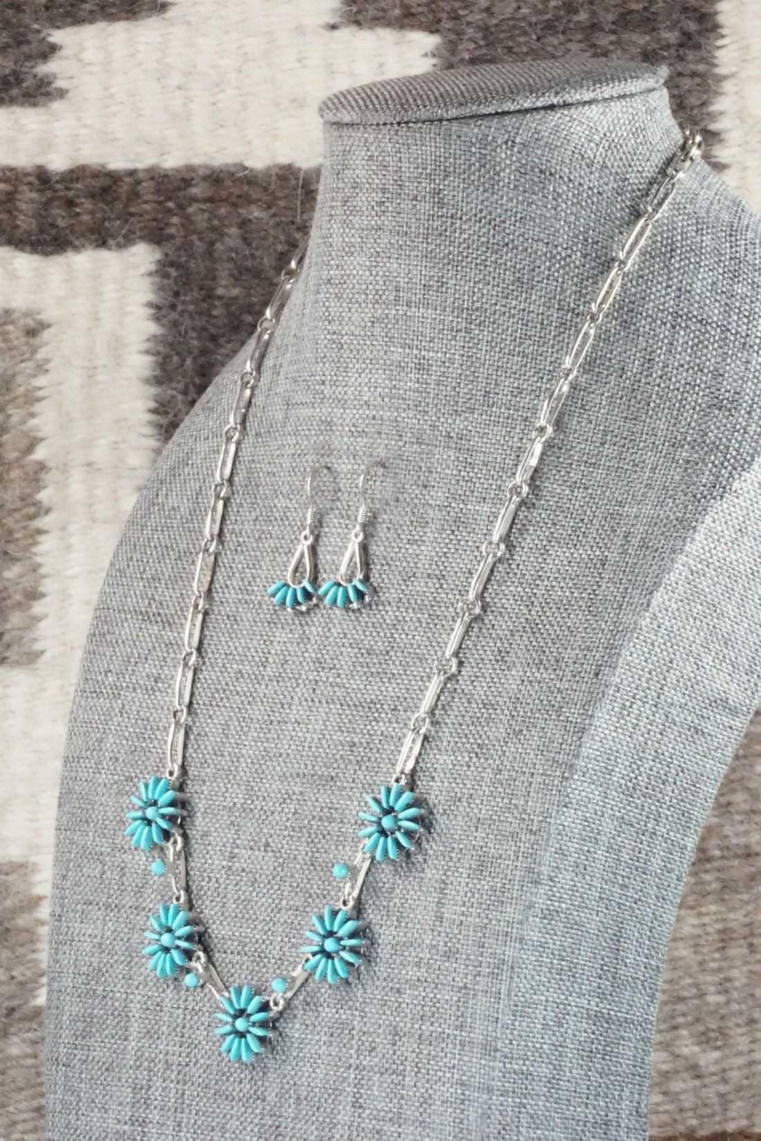 Turquoise & Sterling Silver Necklace and Earrings Set - Mildred Ukestine