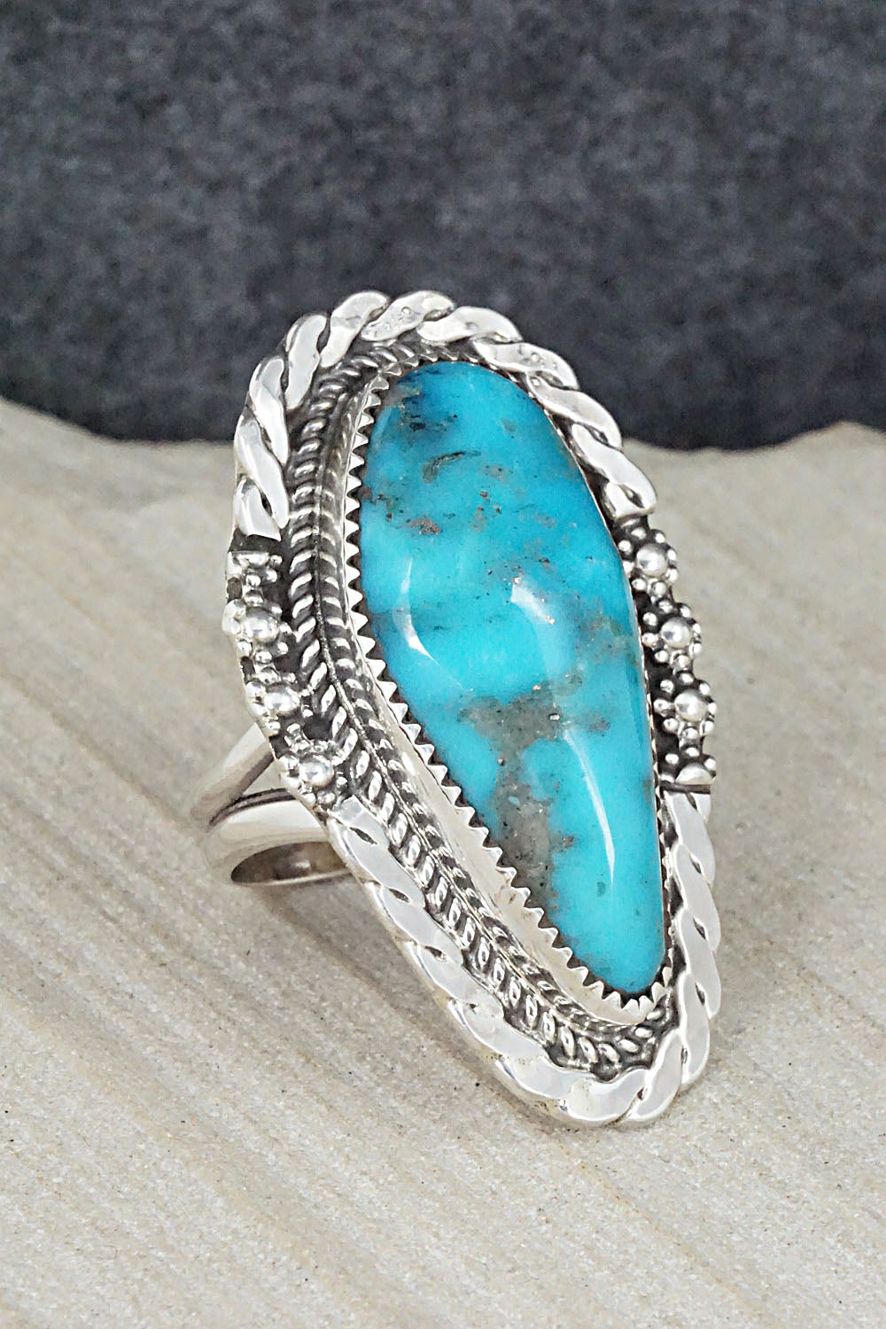 Turquoise & Sterling Silver Ring - Leslie Nez - Size 8.5