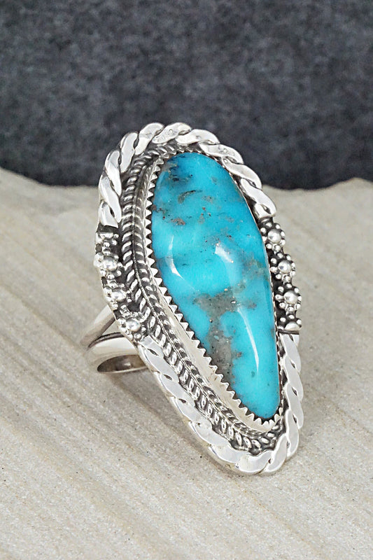 Turquoise & Sterling Silver Ring - Leslie Nez - Size 8.5