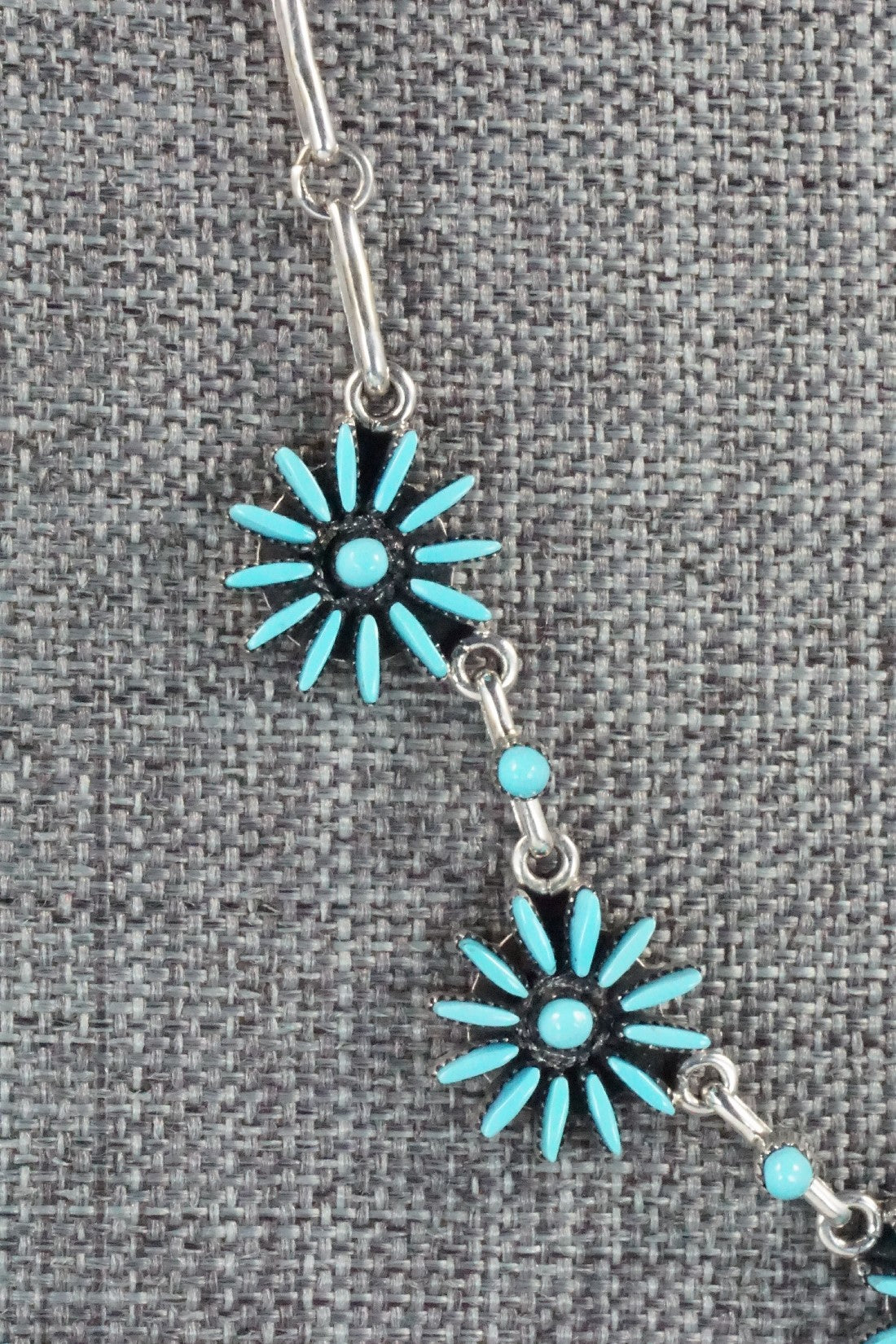 Turquoise & Sterling Silver Necklace and Earrings Set - Mildred Ukestine