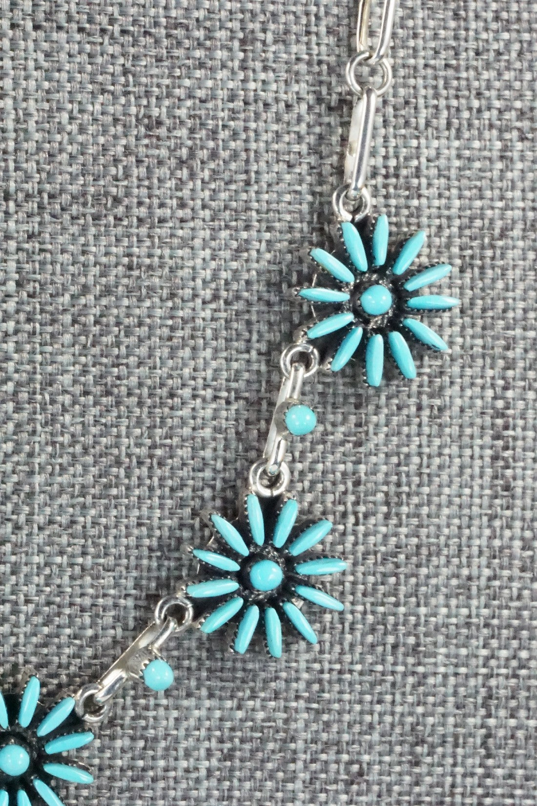 Turquoise & Sterling Silver Necklace and Earrings Set - Mildred Ukestine