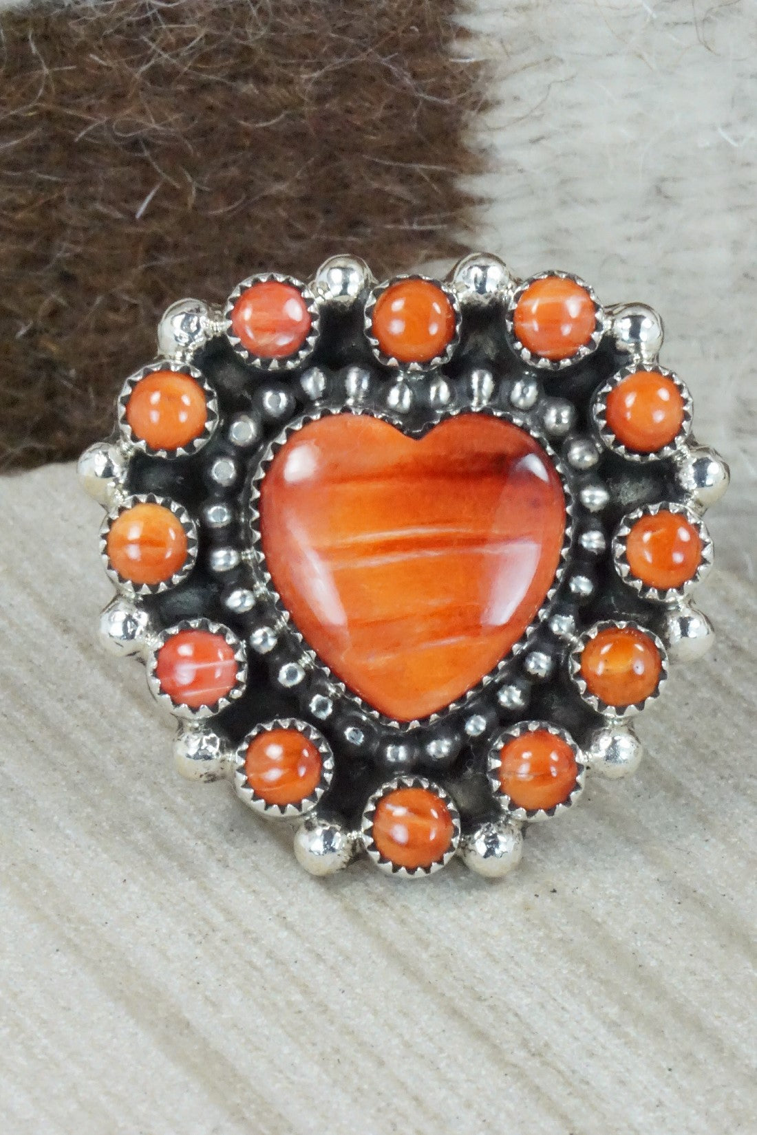 Spiny Oyster & Sterling Silver Ring - Sandra Parkett - Size 8.5 (Adj.)