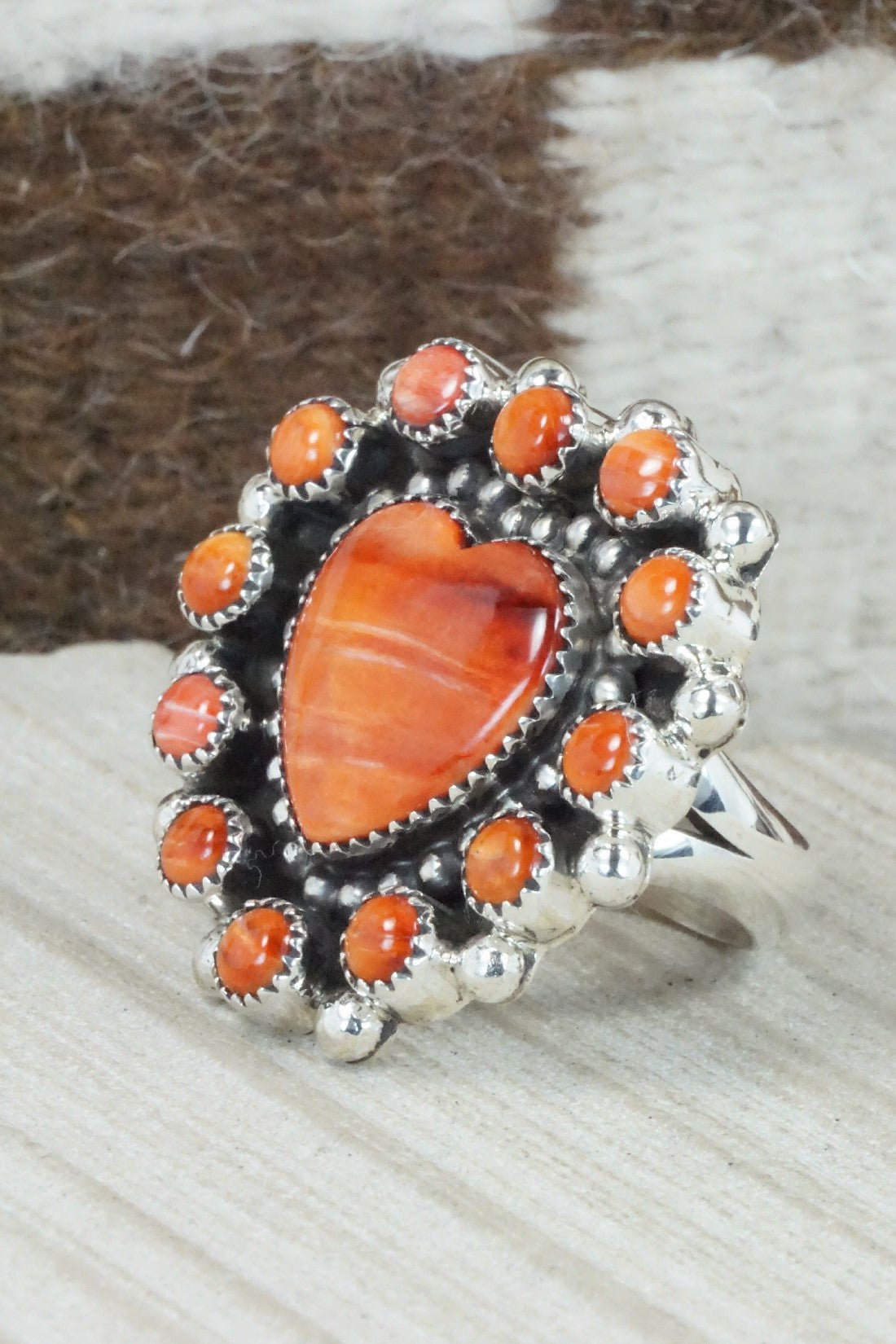 Spiny Oyster & Sterling Silver Ring - Sandra Parkett - Size 8.5 (Adj.)