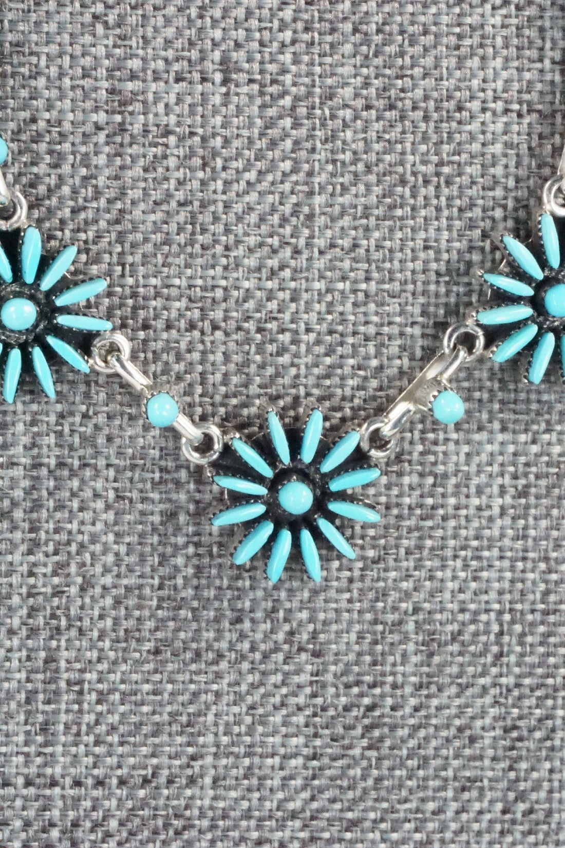 Turquoise & Sterling Silver Necklace and Earrings Set - Mildred Ukestine