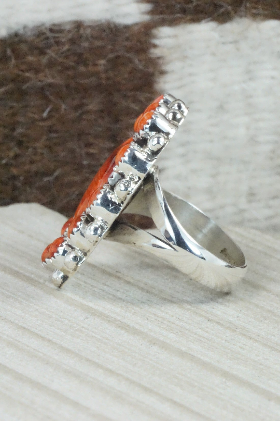 Spiny Oyster & Sterling Silver Ring - Sandra Parkett - Size 8.5 (Adj.)