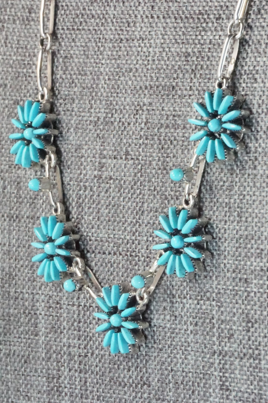 Turquoise & Sterling Silver Necklace and Earrings Set - Mildred Ukestine