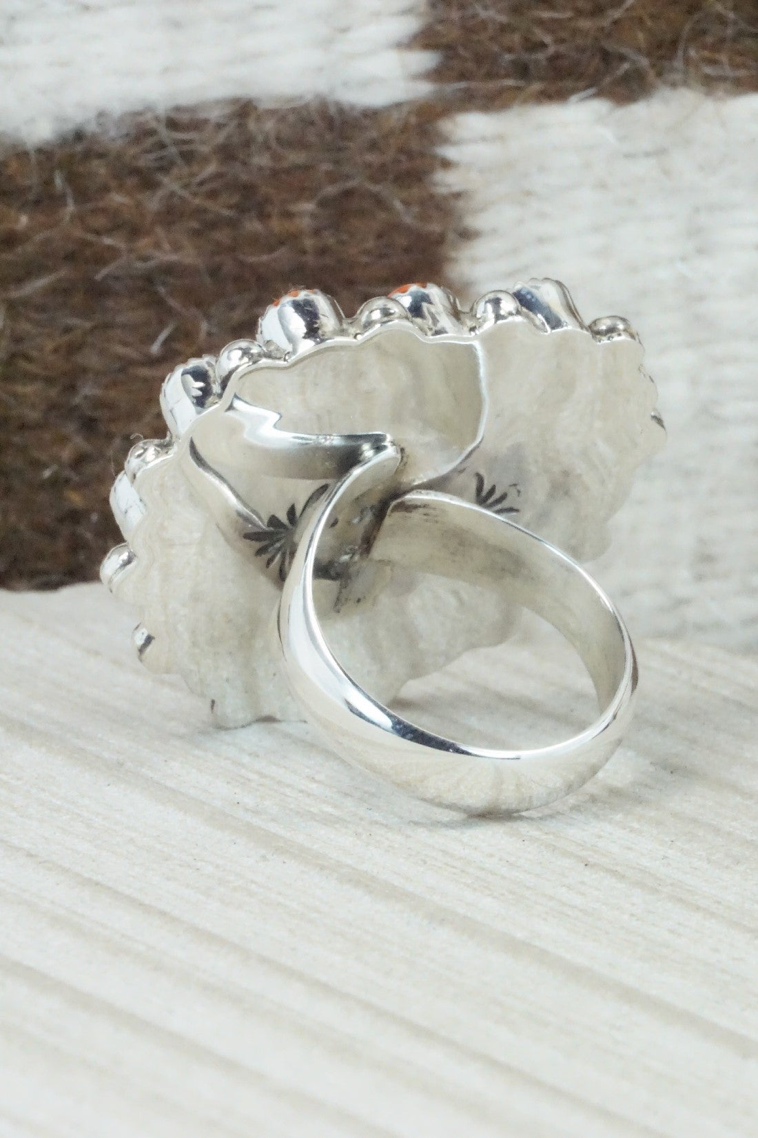 Spiny Oyster & Sterling Silver Ring - Sandra Parkett - Size 8.5 (Adj.)