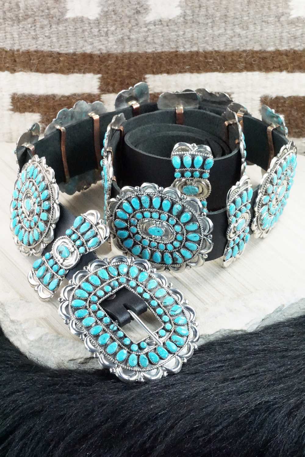 Turquoise & Sterling Silver Squash Blossom Set - Victor Begay