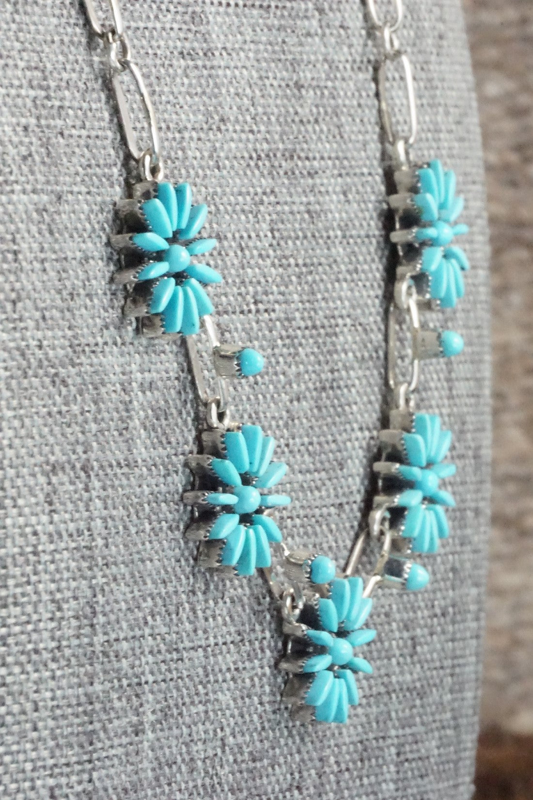 Turquoise & Sterling Silver Necklace and Earrings Set - Mildred Ukestine