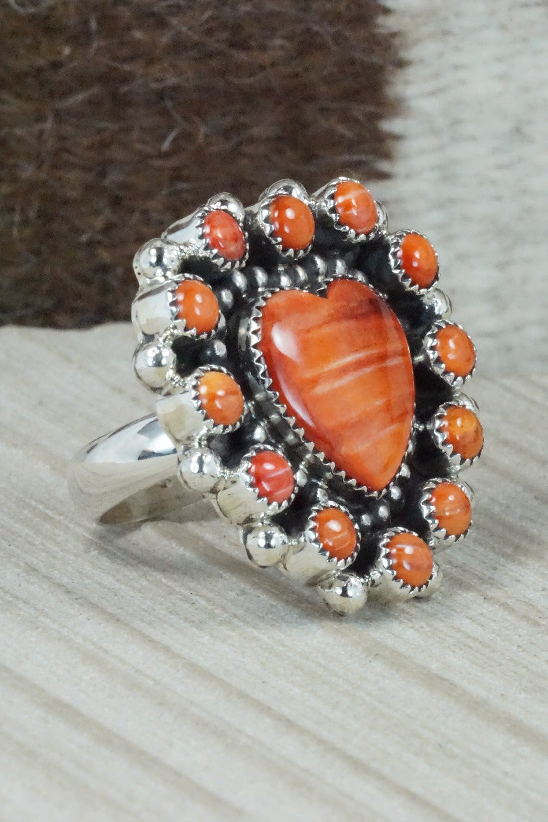 Spiny Oyster & Sterling Silver Ring - Sandra Parkett - Size 8.5 (Adj.)