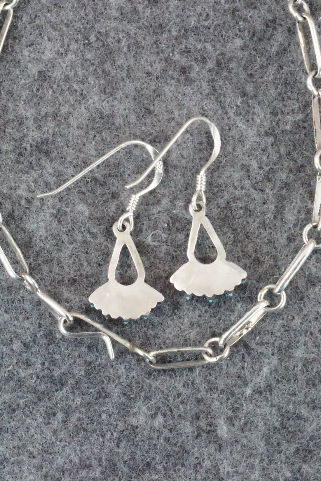 Turquoise & Sterling Silver Necklace and Earrings Set - Mildred Ukestine